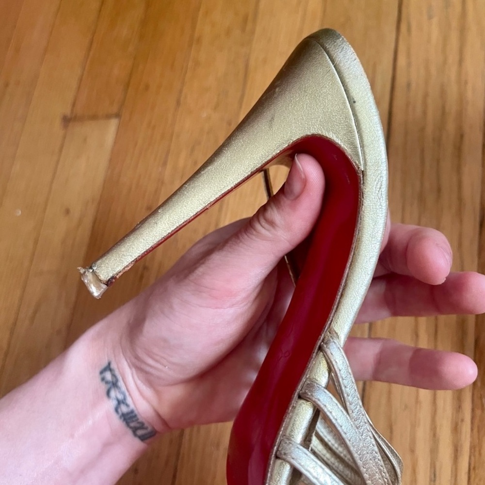 Christian Louboutin Gold Strappy Disco Heels - Picture 4 of 10